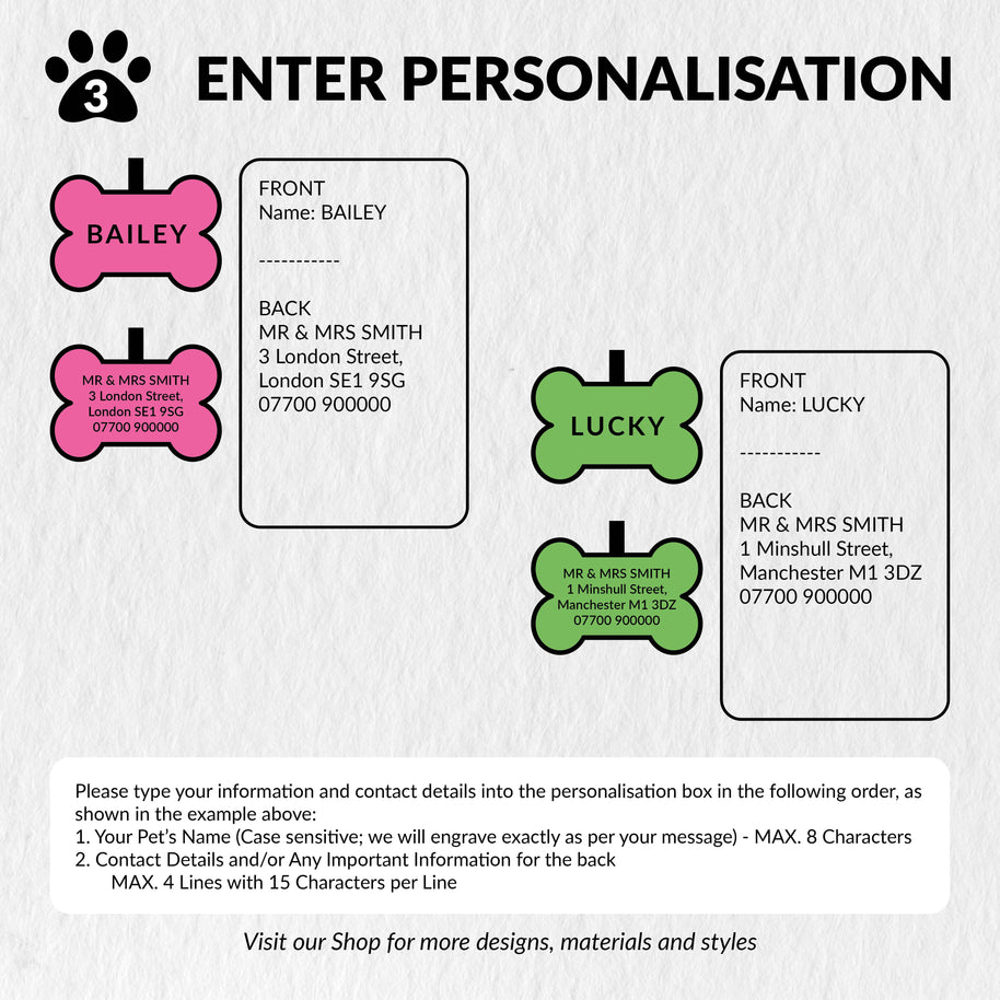 Personalised Engraved Colourful Bone Shaped Bold Silicone Pet Tag