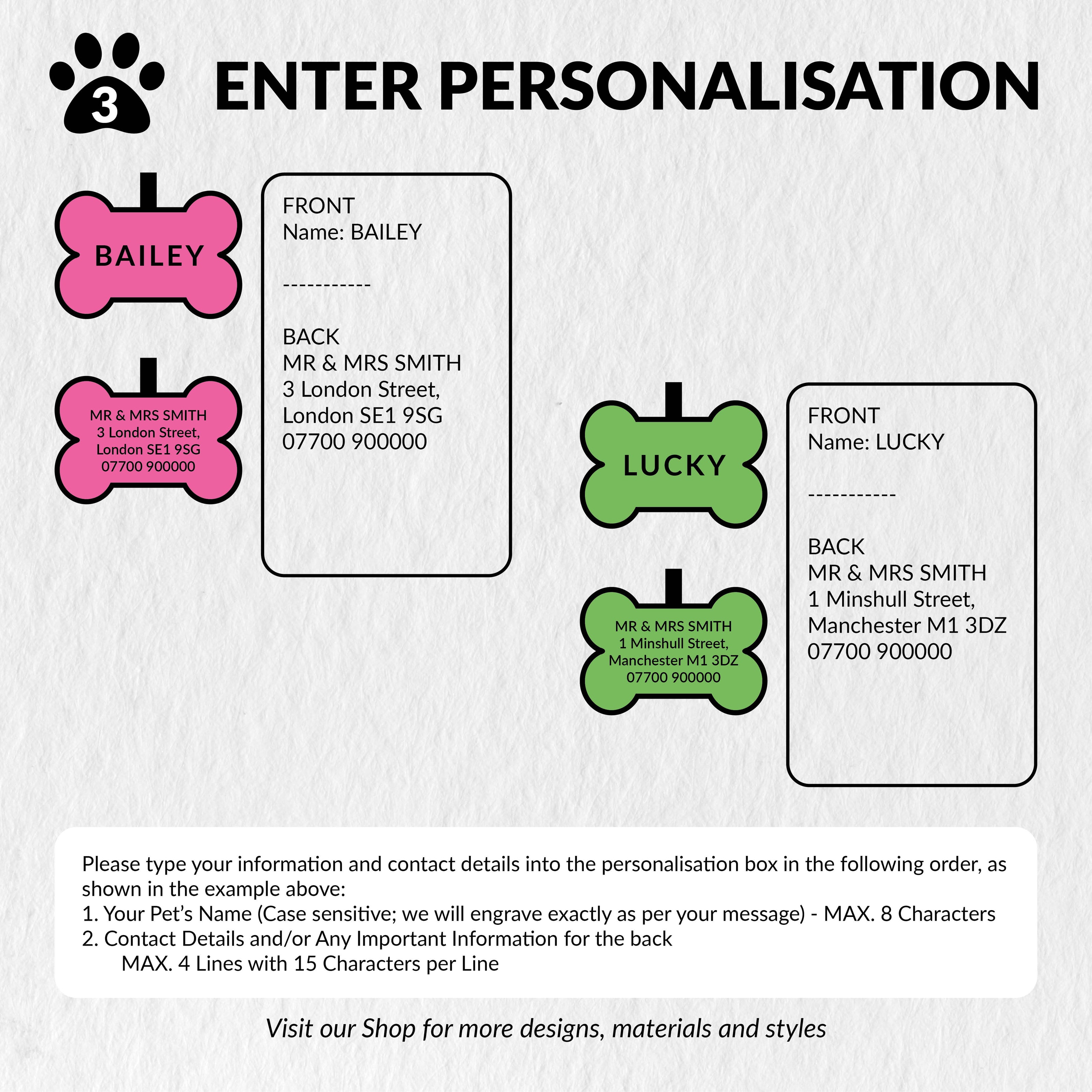 Personalised Engraved Colourful Bone Shaped Bold Silicone Pet Tag