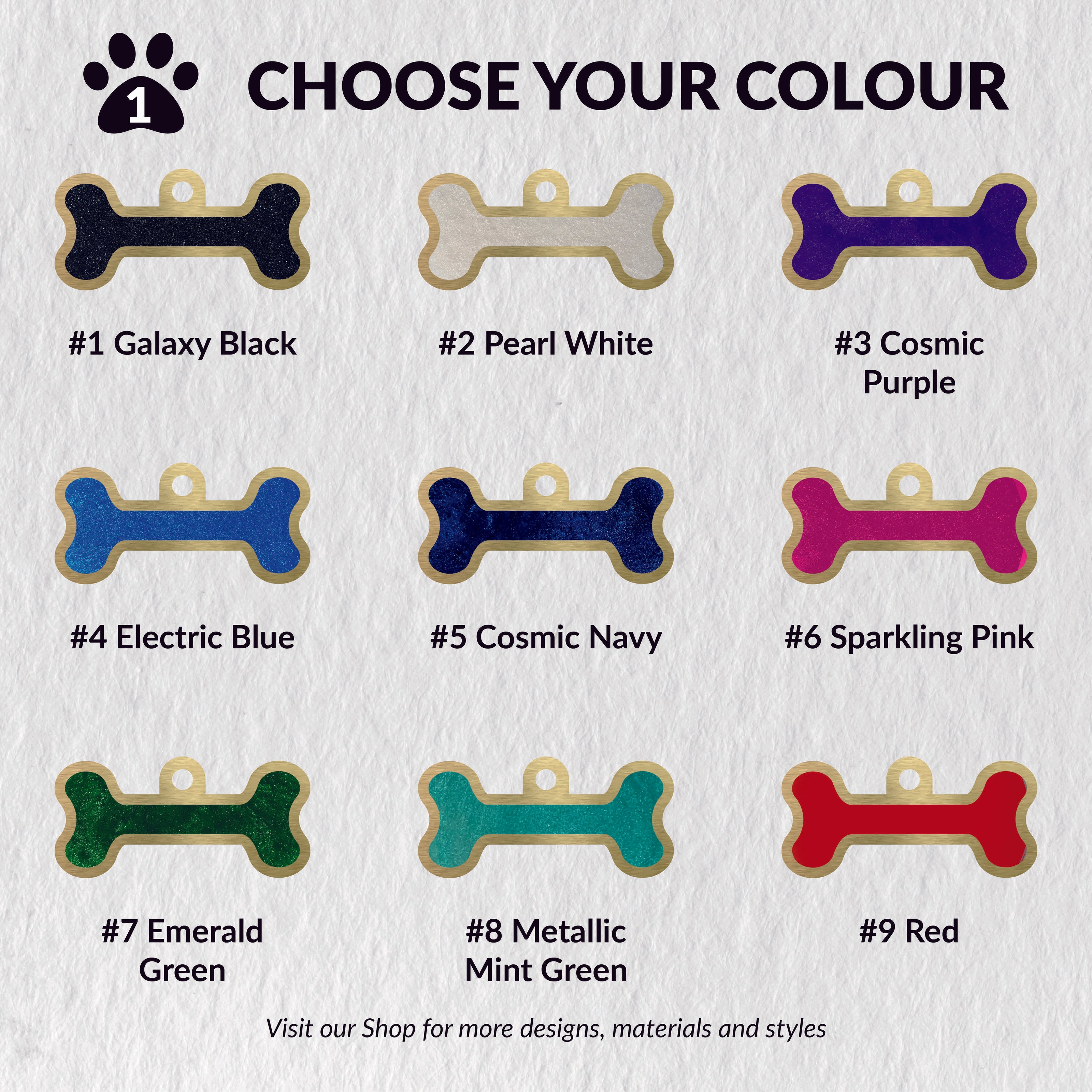 Personalised Deep Engraved with Colour Brass Bone Shaped Pet Tag