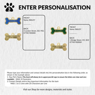 Personalised Deep Engraved with Colour Brass Bone Shaped Pet Tag