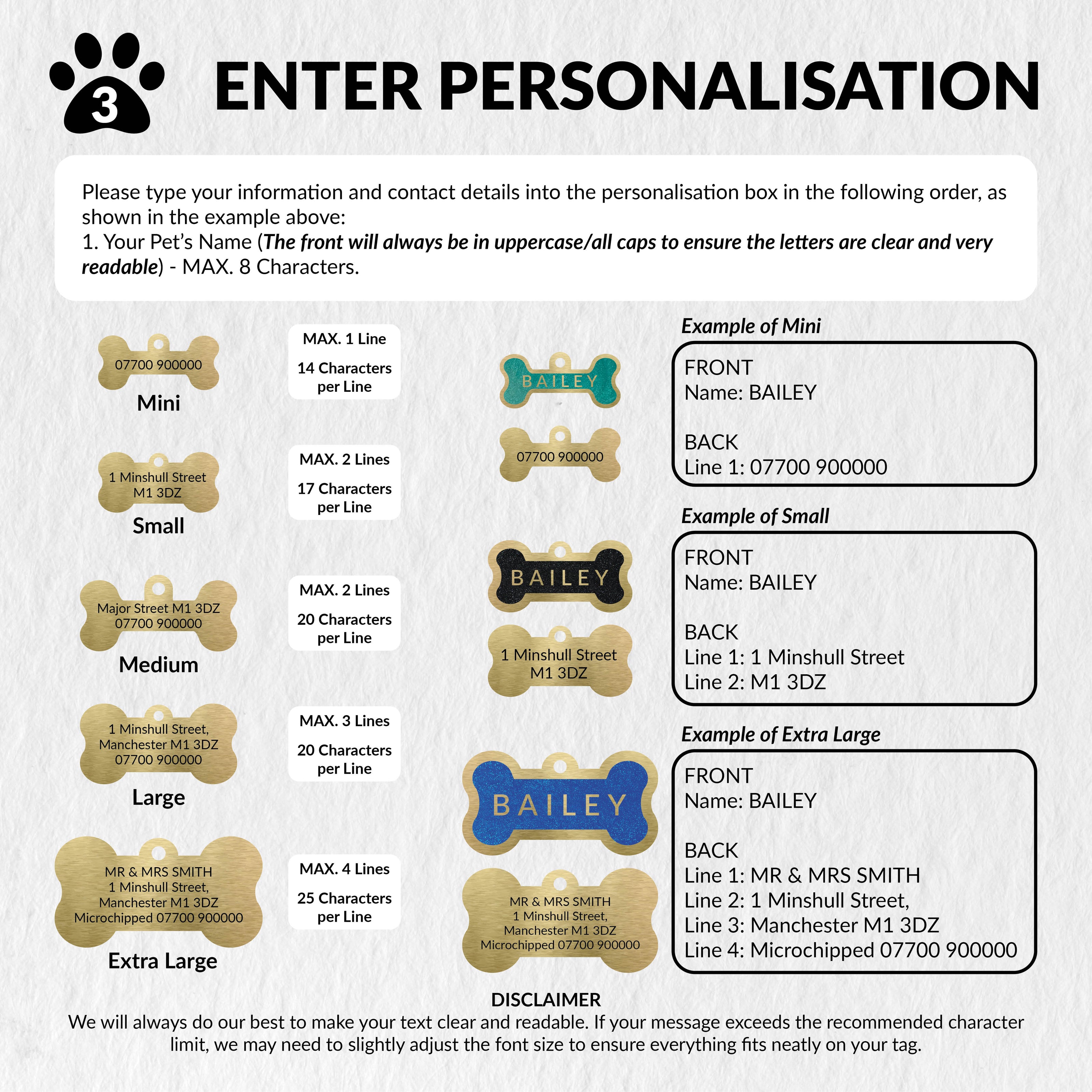 Personalised Deep Engraved with Colour Brass Bone Shaped Pet Tag