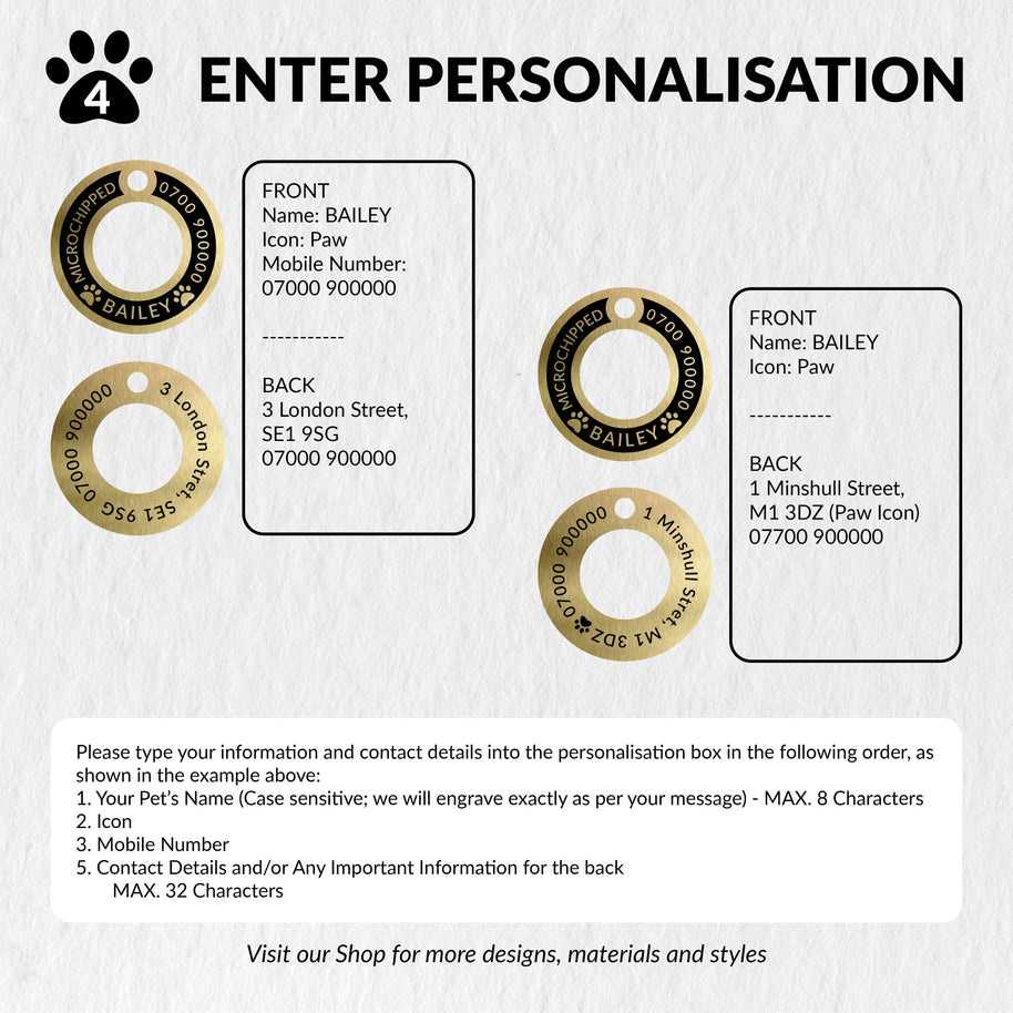Personalised Deep Engraved Brass Ring Pet Tag