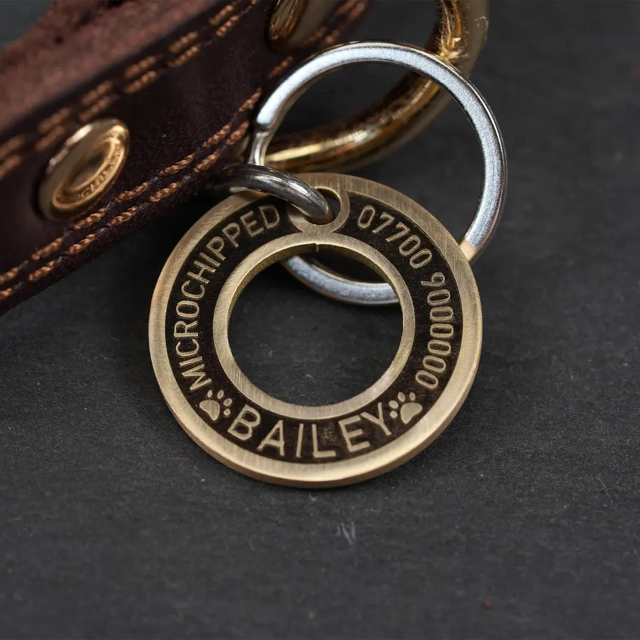 Personalised Deep Engraved Brass Ring Pet Tag