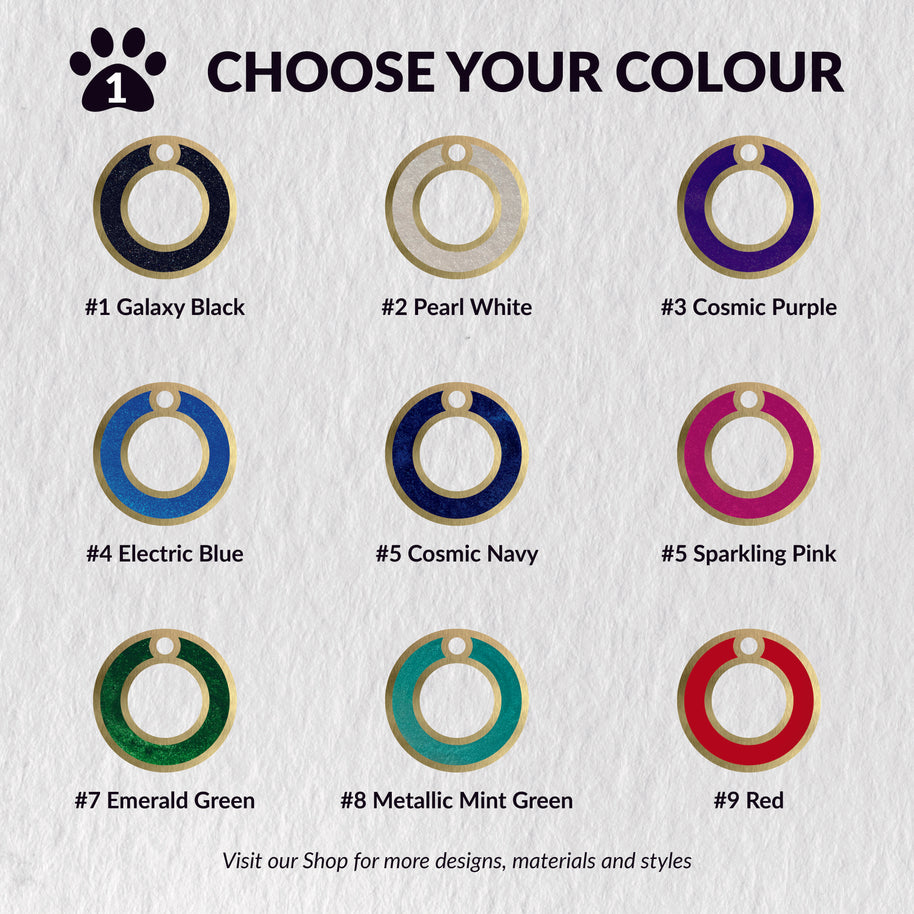 Personalised Deep Engraved with Colour Brass Ring Pet Tag