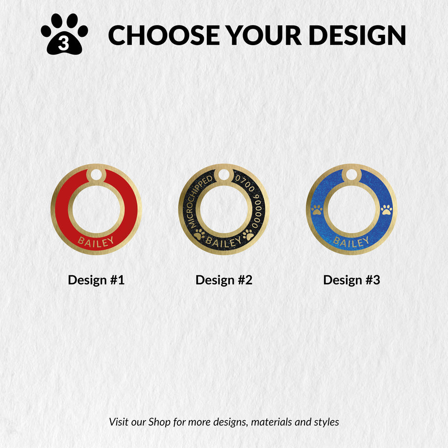 Personalised Deep Engraved with Colour Brass Ring Pet Tag