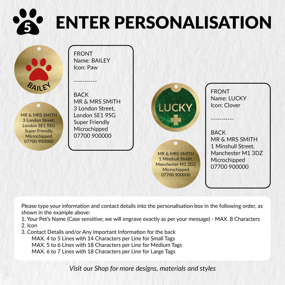 Personalised Deep Engraved with Colour Brass Pet Tag
