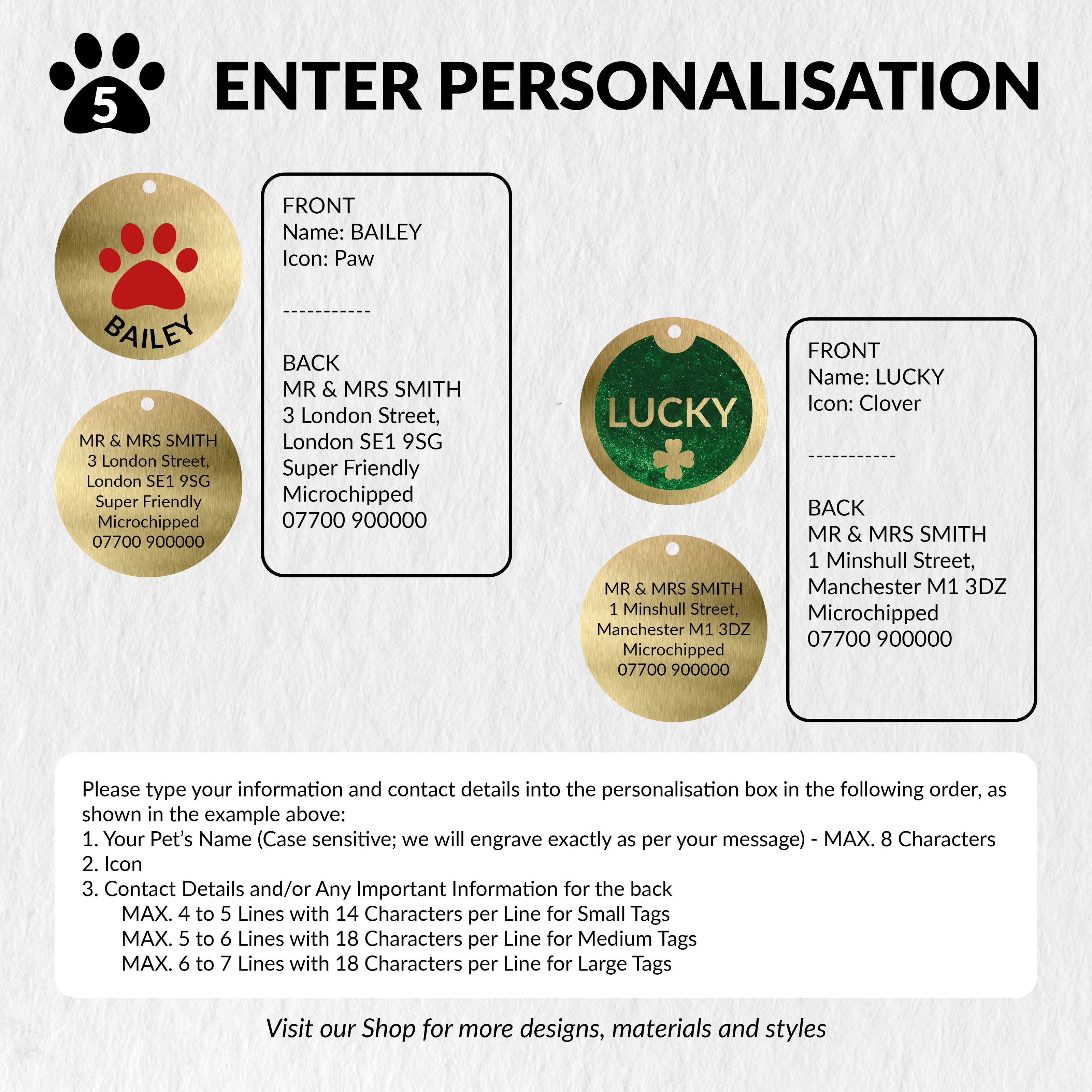 Personalised Deep Engraved with Colour Brass Pet Tag