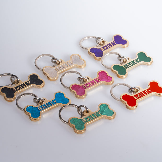 Personalised Deep Engraved with Colour Brass Bone Shaped Pet Tag