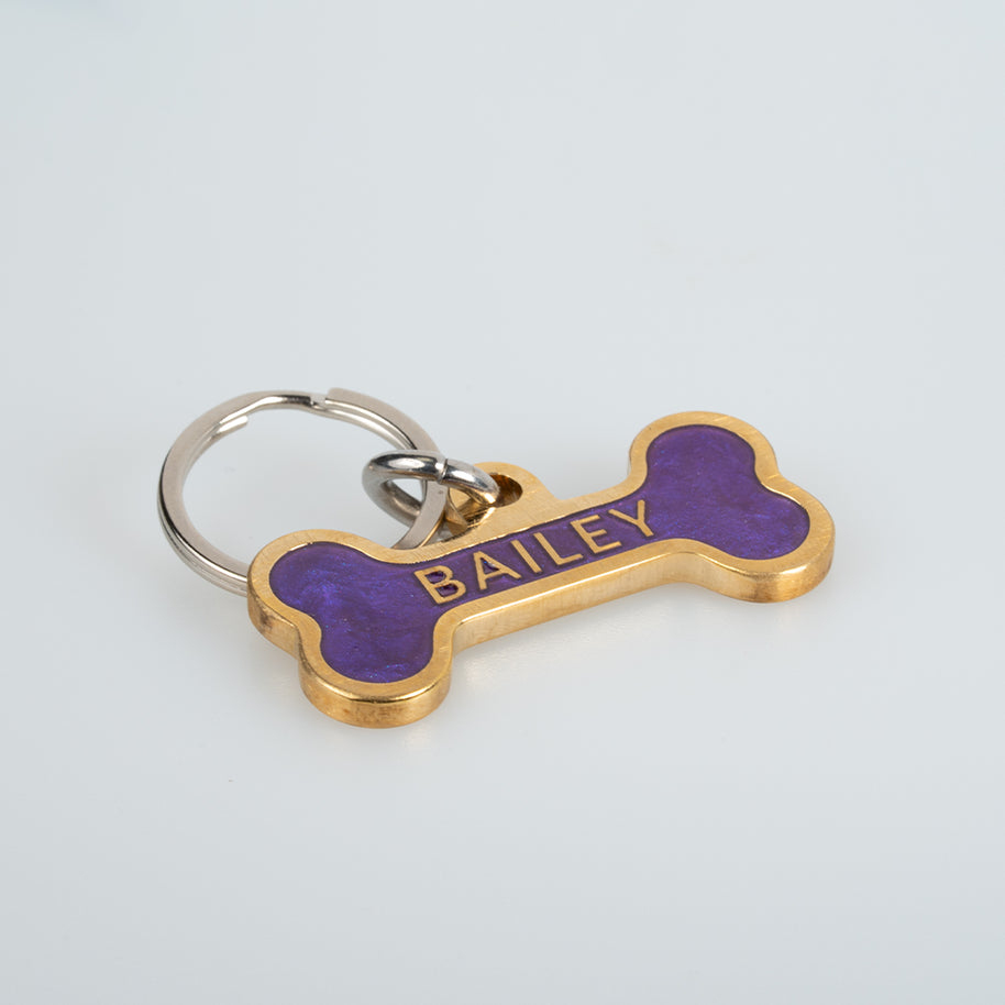 Personalised Deep Engraved with Colour Brass Bone Shaped Pet Tag