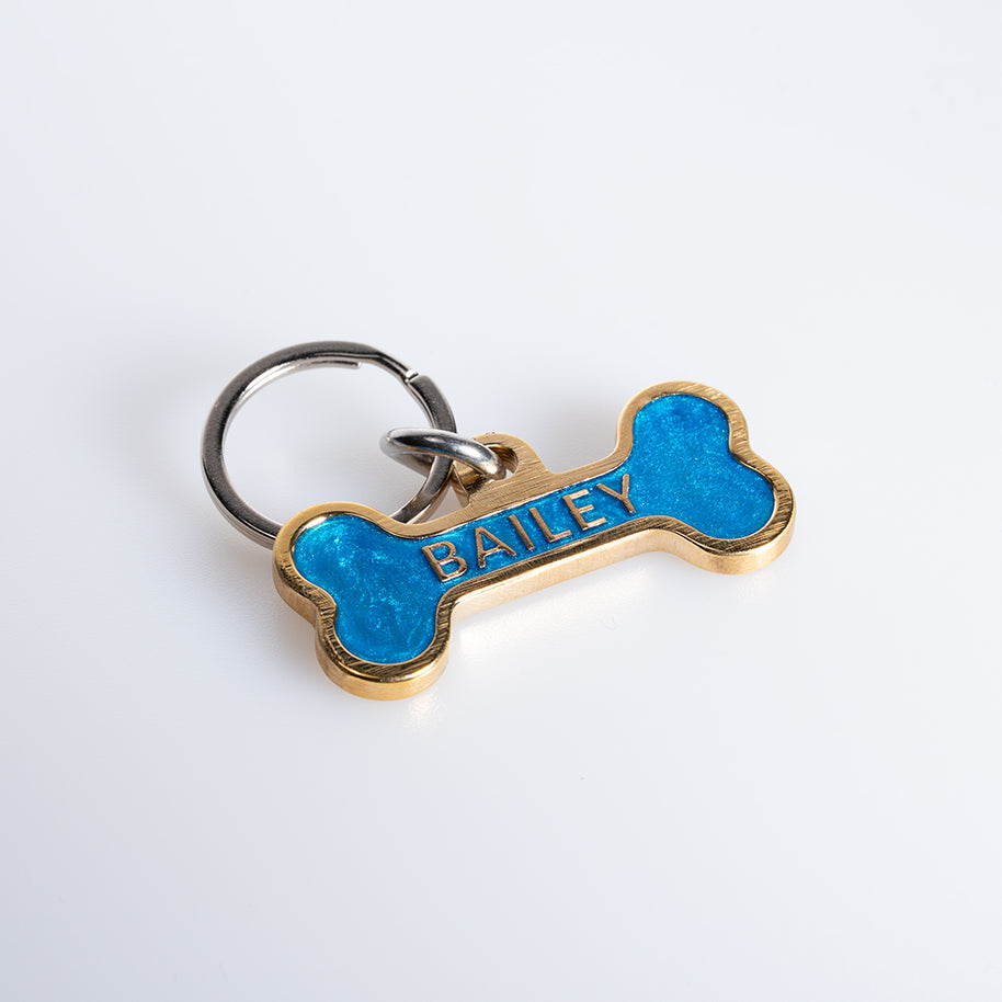 Personalised Deep Engraved with Colour Brass Bone Shaped Pet Tag