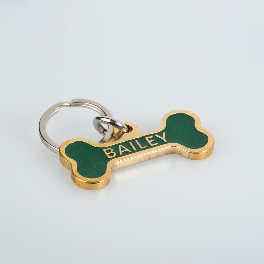 Personalised Deep Engraved with Colour Brass Bone Shaped Pet Tag