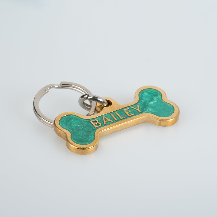 Personalised Deep Engraved with Colour Brass Bone Shaped Pet Tag