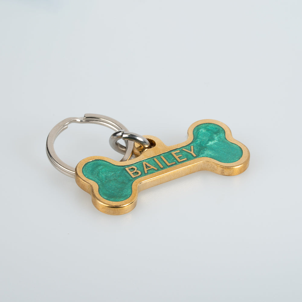 Personalised Deep Engraved with Colour Brass Bone Shaped Pet Tag