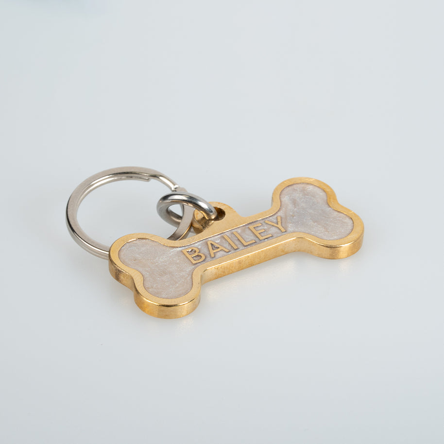 Personalised Deep Engraved with Colour Brass Bone Shaped Pet Tag