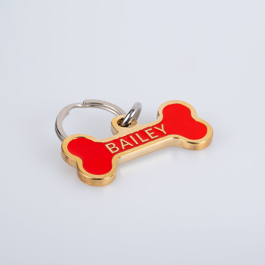 Personalised Deep Engraved with Colour Brass Bone Shaped Pet Tag