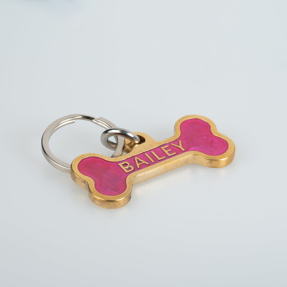 Personalised Deep Engraved with Colour Brass Bone Shaped Pet Tag