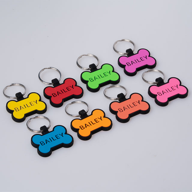 Personalised Engraved Colourful Bone Shaped Bold Silicone Pet Tag