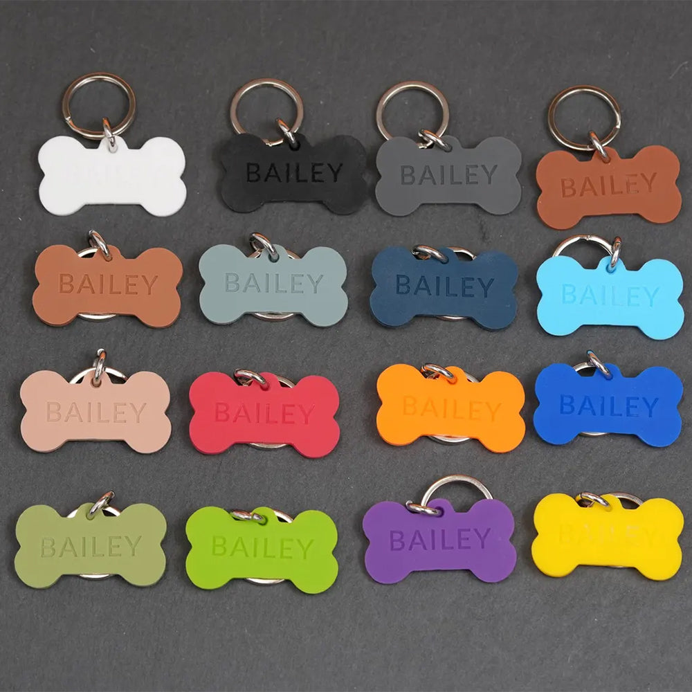 Personalised Engraved Colourful Bone Shaped Silicone Pet Tag