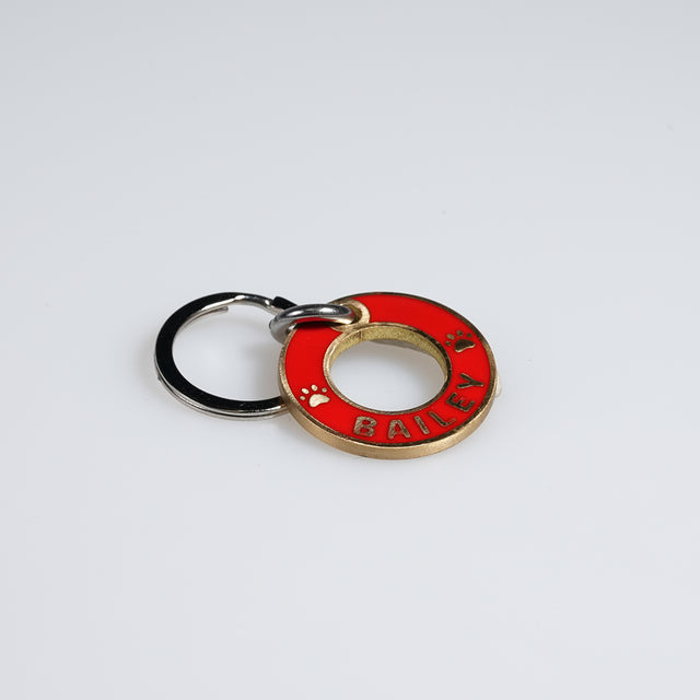 Personalised Deep Engraved with Colour Brass Ring Pet Tag