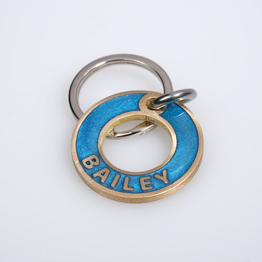 Personalised Deep Engraved with Colour Brass Ring Pet Tag